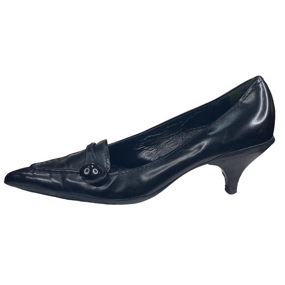 Prada Women’s Black Leather Pointed Toe Kitten Heel Size 37.5 US 7.5 - Picture 3 of 14